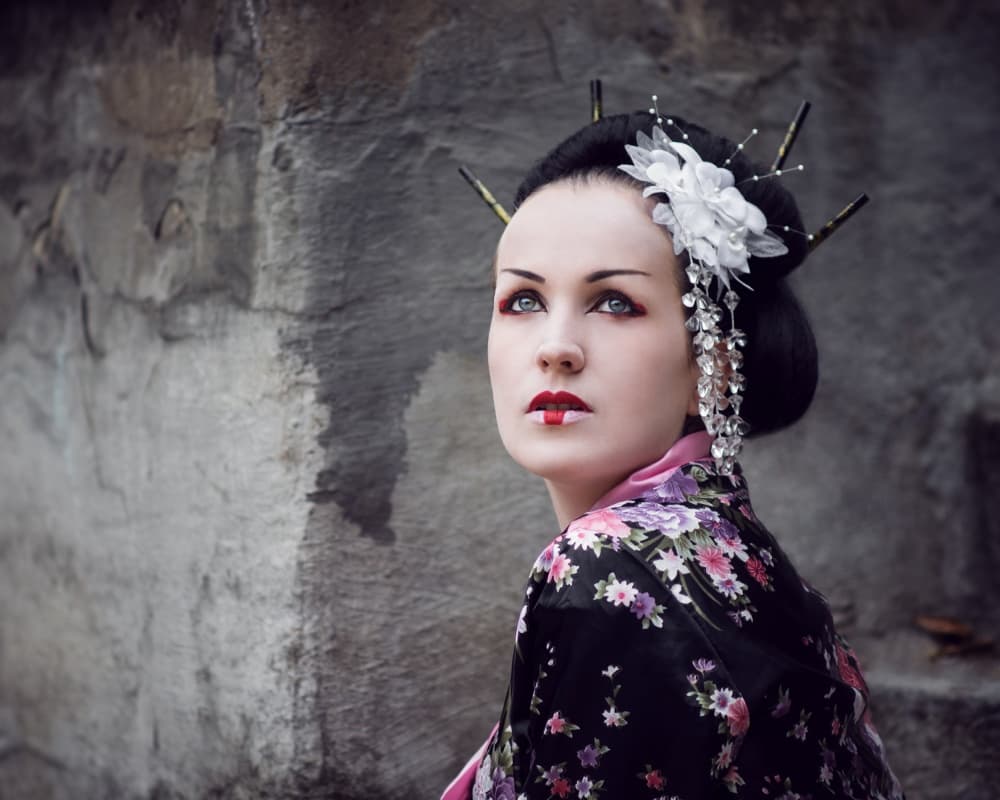 Graceful Geisha Gaze by Bobby Kostadinov — canvas wall art