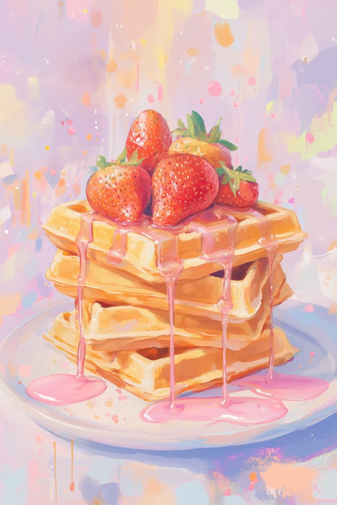 Dreamy Strawberry Waffles by Melloi Art Prints — canvas wall art