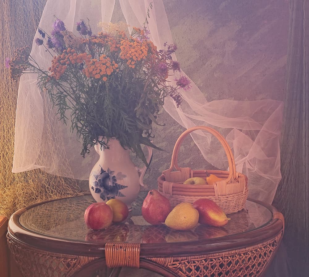 Delicate Flowers and Fruit by UstinaGreen — canvas wall art