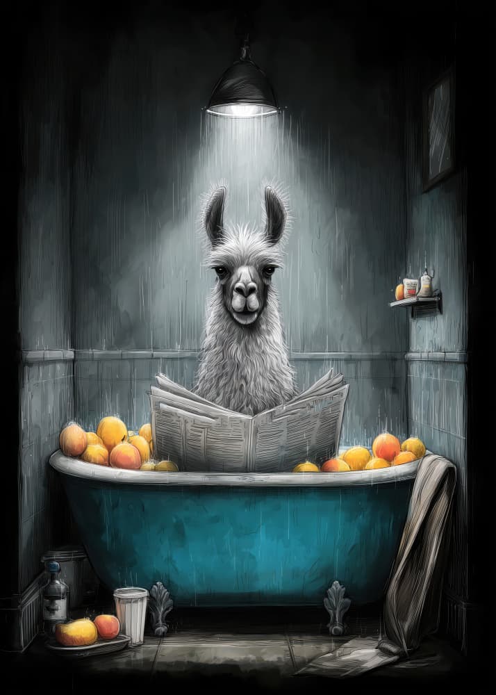 Funny Llama Bath Time by Justyna Jaszke — canvas wall art