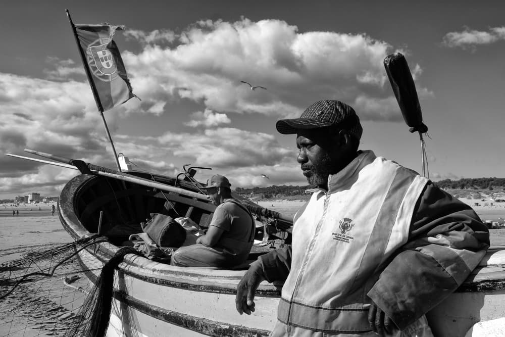 Portuguese Fisherman on Beach by Josefina Melo — canvas wall art