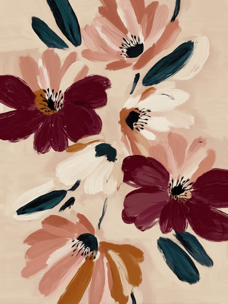 Blush And Burgundy Blooms by Nadjaa — canvas wall art
