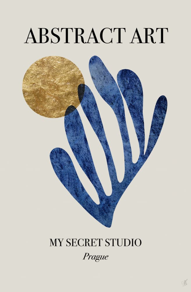 Gold Blue Organic Abstract by Anne-Marie Volfova — canvas wall art