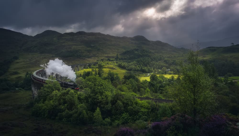 Dramatic Highland Steam Train by Javier de la Torre — canvas wall art