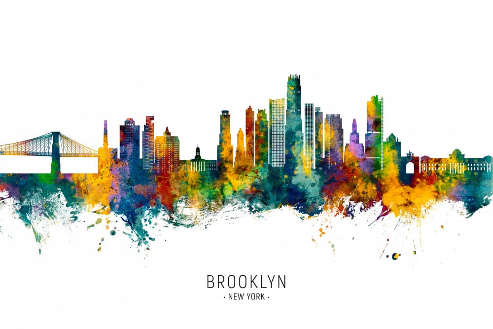 Colorful Brooklyn Skyline by Michael Tompsett — canvas wall art