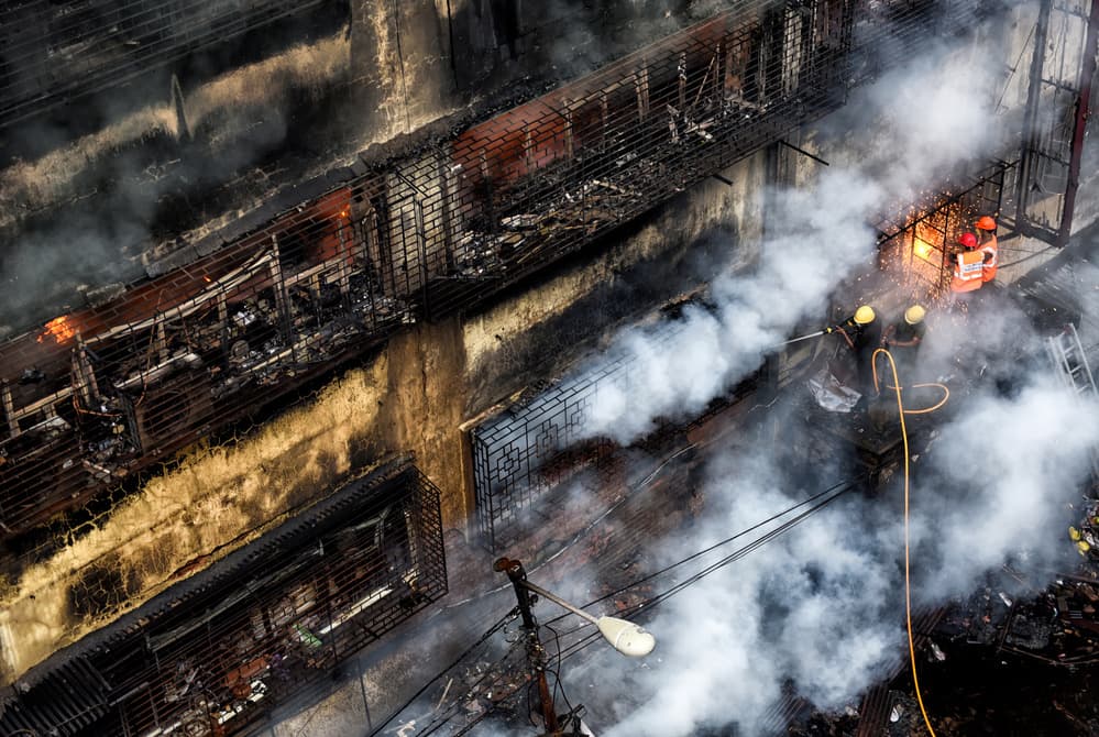 Firefighters Battle Blaze by Avishek Das — canvas wall art