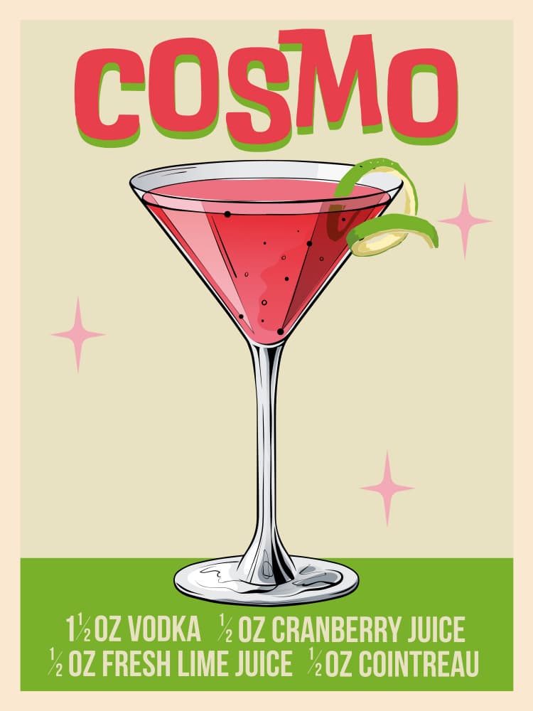 Retro Pink Cosmo Cocktail by WallChart Art Studio — canvas wall art