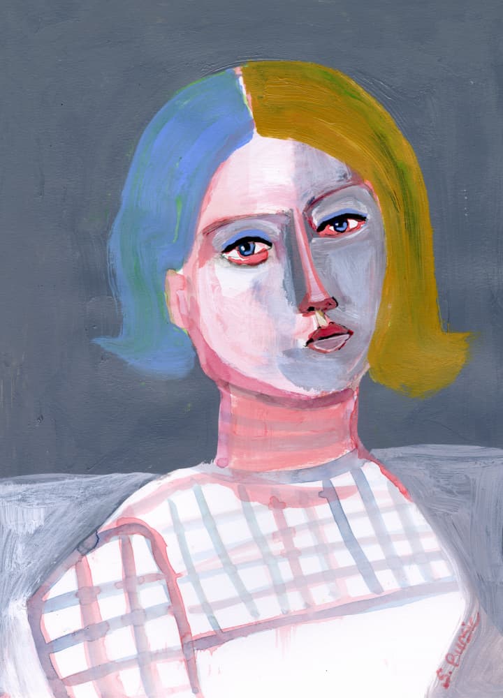Colorful Split Hair Portrait by Sharyn Bursic — canvas wall art