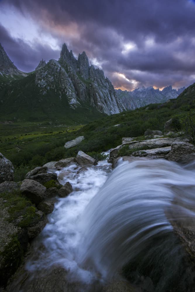 Twilight Mountain Stream by Youqin Cao — canvas wall art