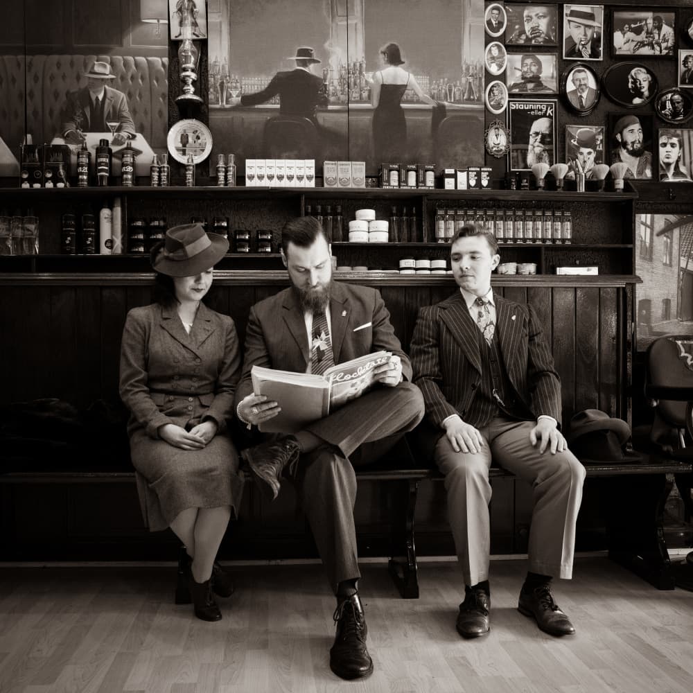 Vintage Barbershop Waiting by Lars Hylleberg — canvas wall art