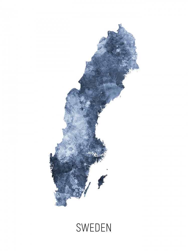 Watercolor Sweden Map by Michael Tompsett — canvas wall art
