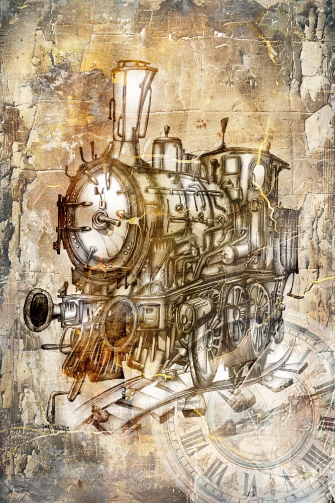 Locomotive Vintage Art Illustration Wallart 01 by Rafal Kulik — canvas wall art