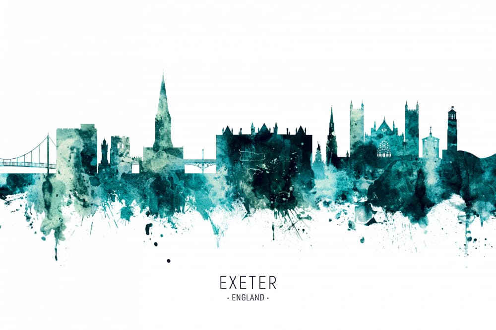 Exeter Teal Cityscape by Michael Tompsett — canvas wall art