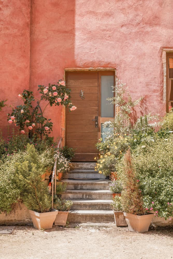 Charming Pink House Entrance by Henrike Schenk — canvas wall art