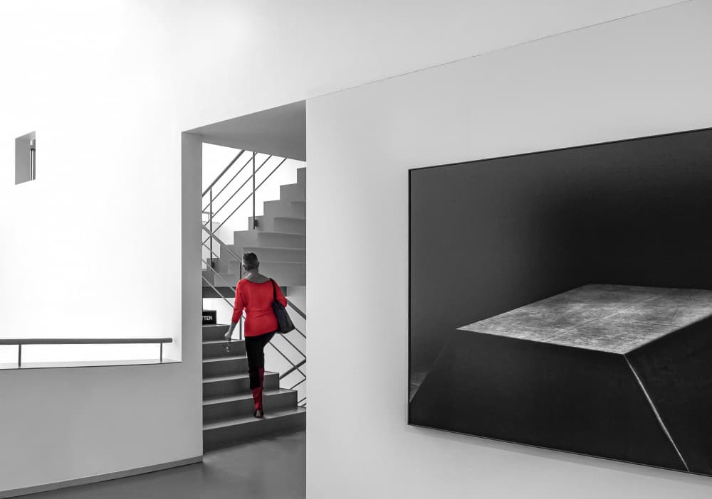 Red Woman on Stairs by Gerard Valckx — canvas wall art