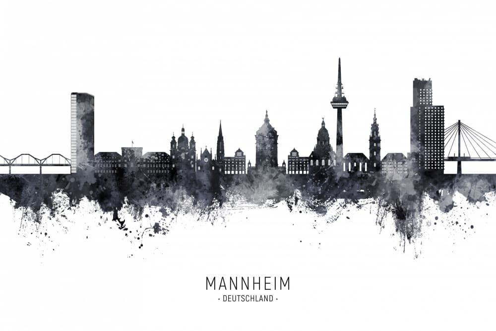 Watercolor Mannheim Skyline by Michael Tompsett — canvas wall art