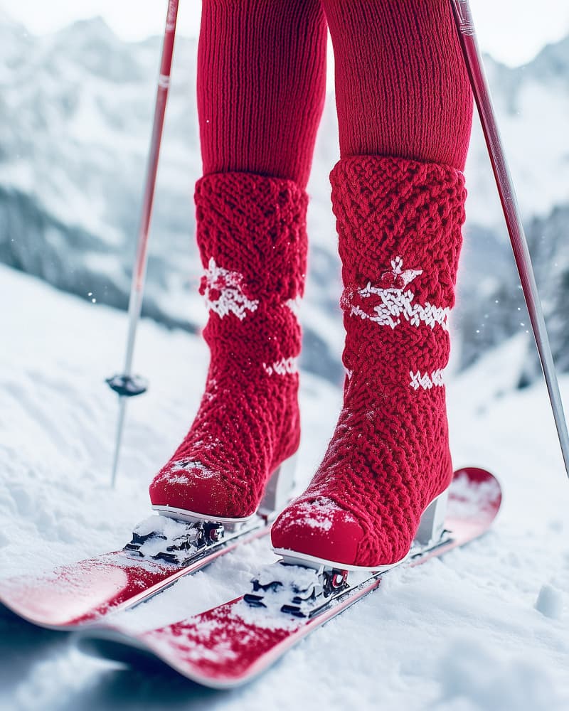 Festive Red Ski Boots by Pictufy Studio IV — canvas wall art