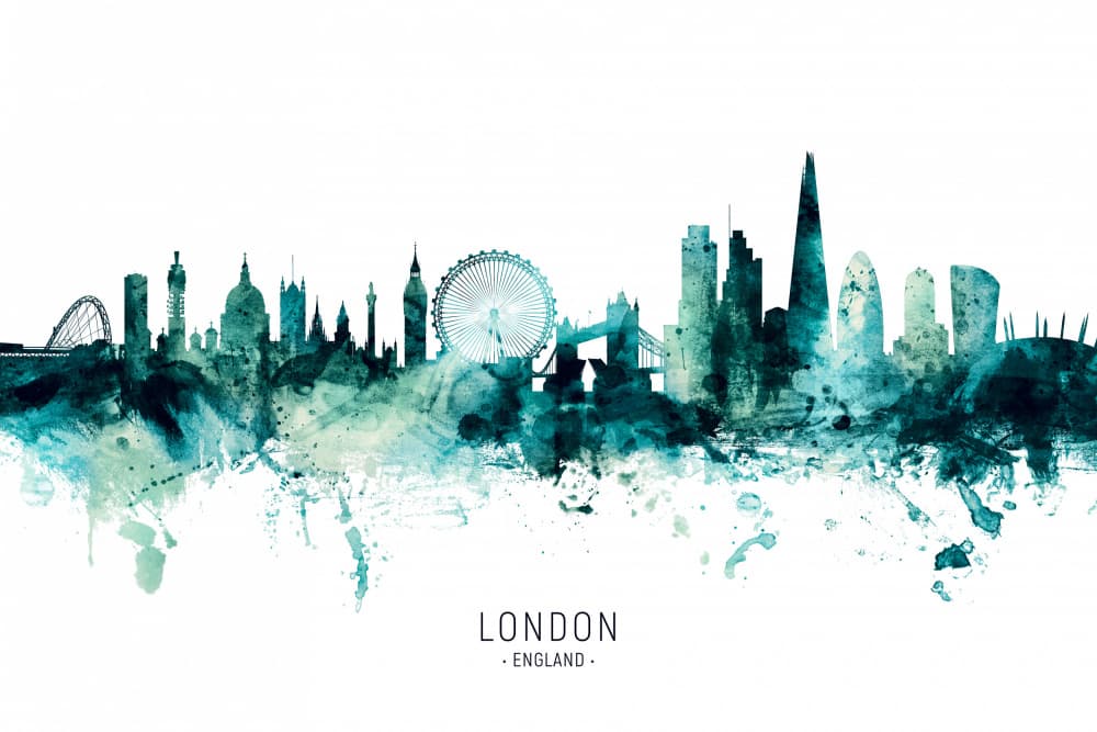 Watercolor London Skyline by Michael Tompsett — canvas wall art