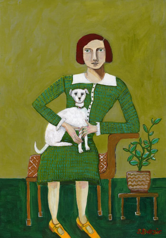 Woman with Her White Dog by Sharyn Bursic — canvas wall art