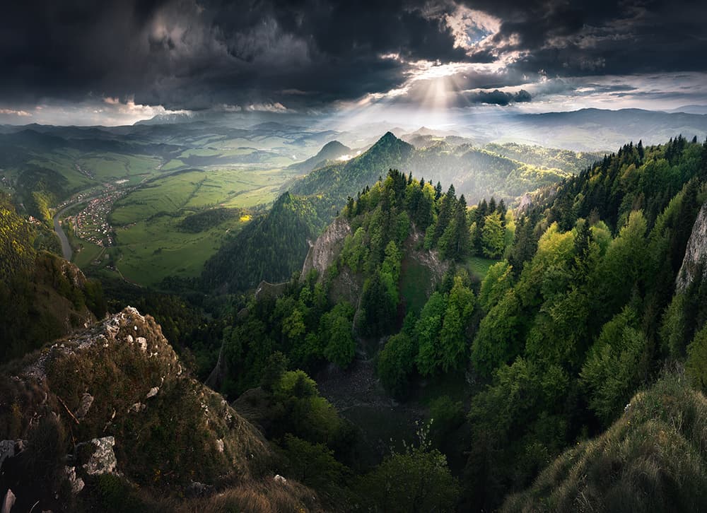 Sun Rays Over Mountain Valley by Karol Nienartowicz — canvas wall art