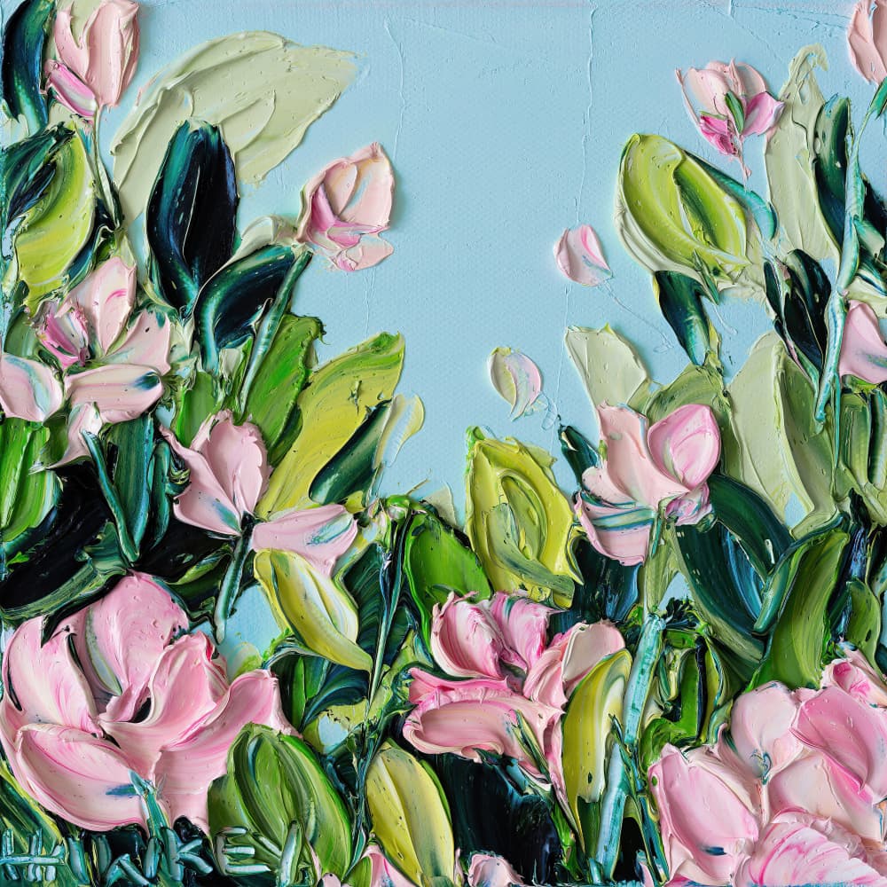 Pink Petals Blue Sky by Angela Hawkey — canvas wall art