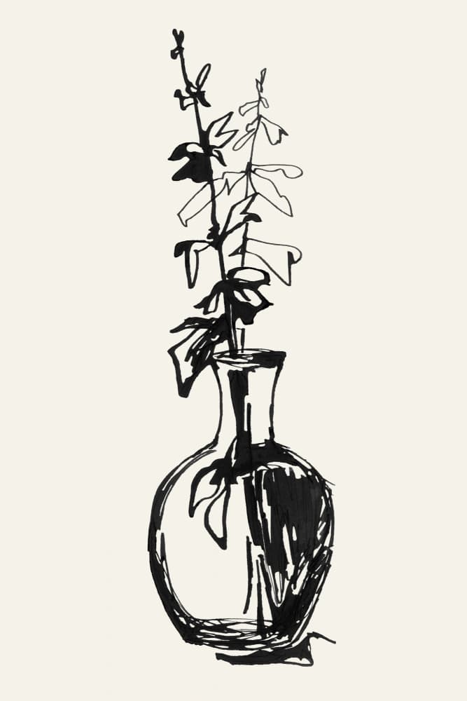 Minimalist Plant Vase Drawing by Rosana Laiz Blursbyai — canvas wall art