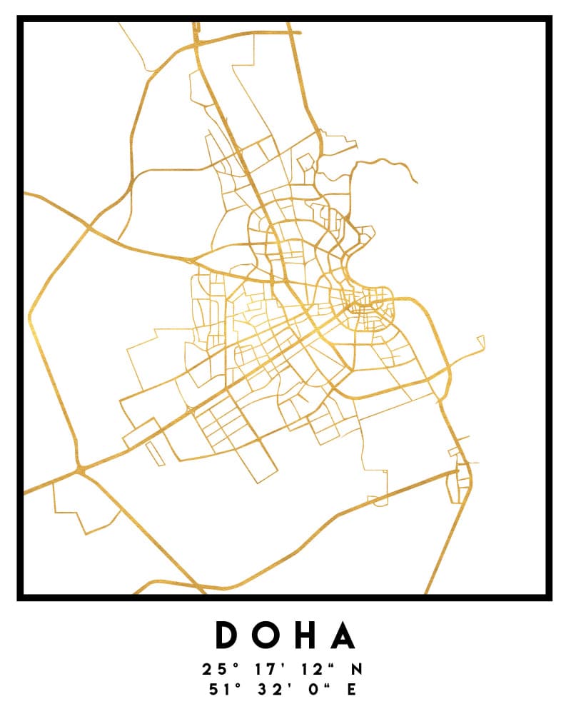 Gold Doha City Map by Emiliano Deificus — canvas wall art