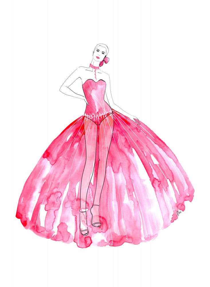 Elegant Pink Gown by Rosana Laiz Blursbyai — canvas wall art