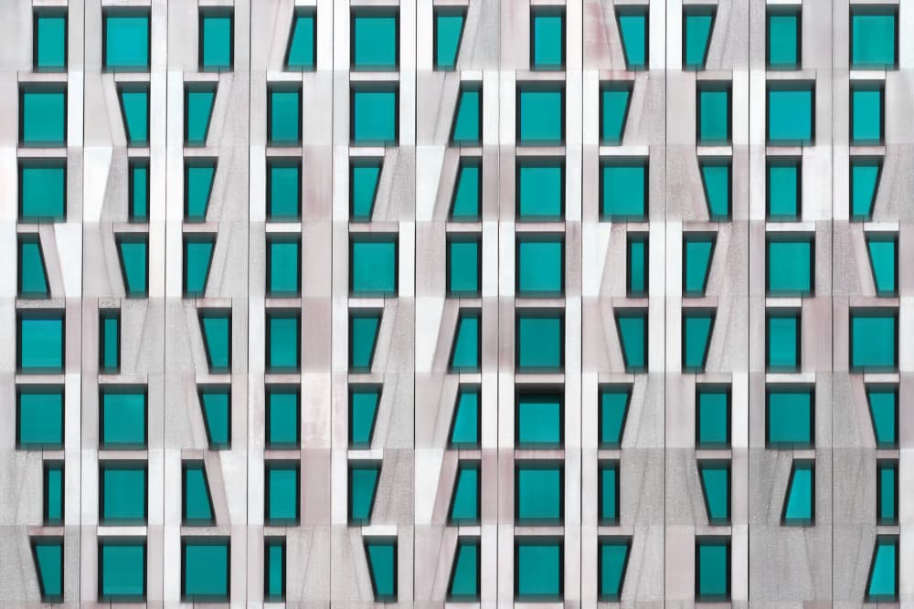 Geometric Teal Windows by Hans-Wolfgang Hawerkamp — canvas wall art