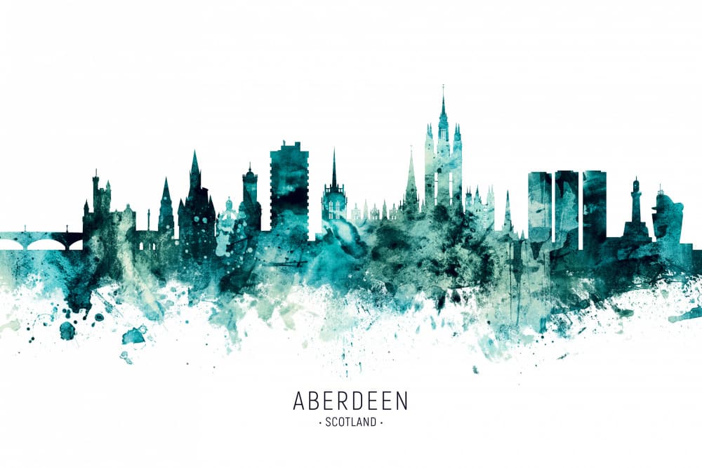 Aberdeen Watercolor Skyline by Michael Tompsett — canvas wall art