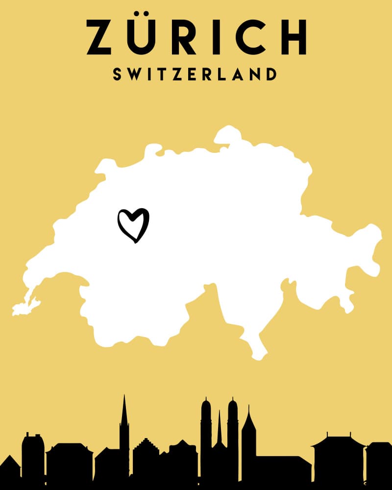 Zürich Switzerland Skyline Map by Emiliano Deificus — canvas wall art