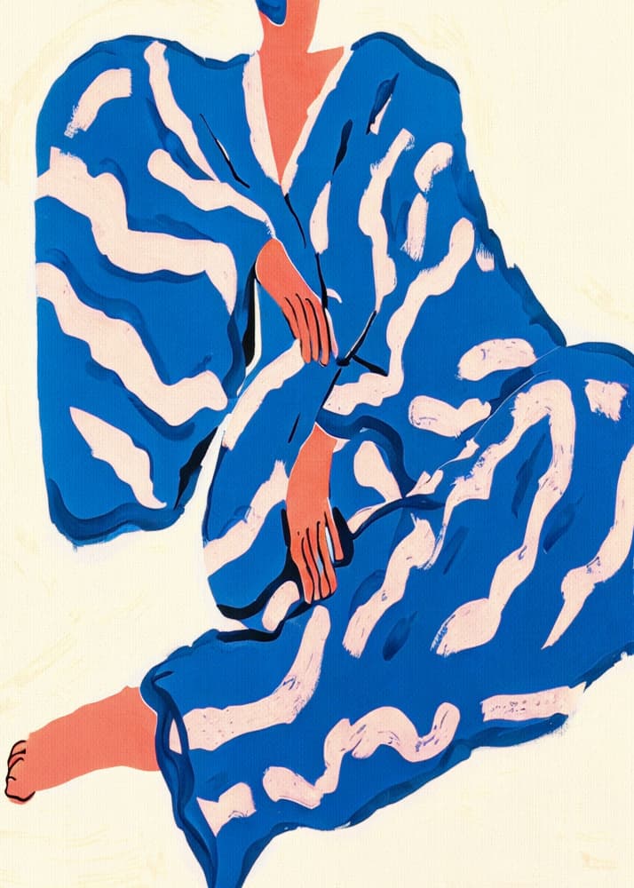 Sitting Blue Kimono by The Printable Studio — canvas wall art