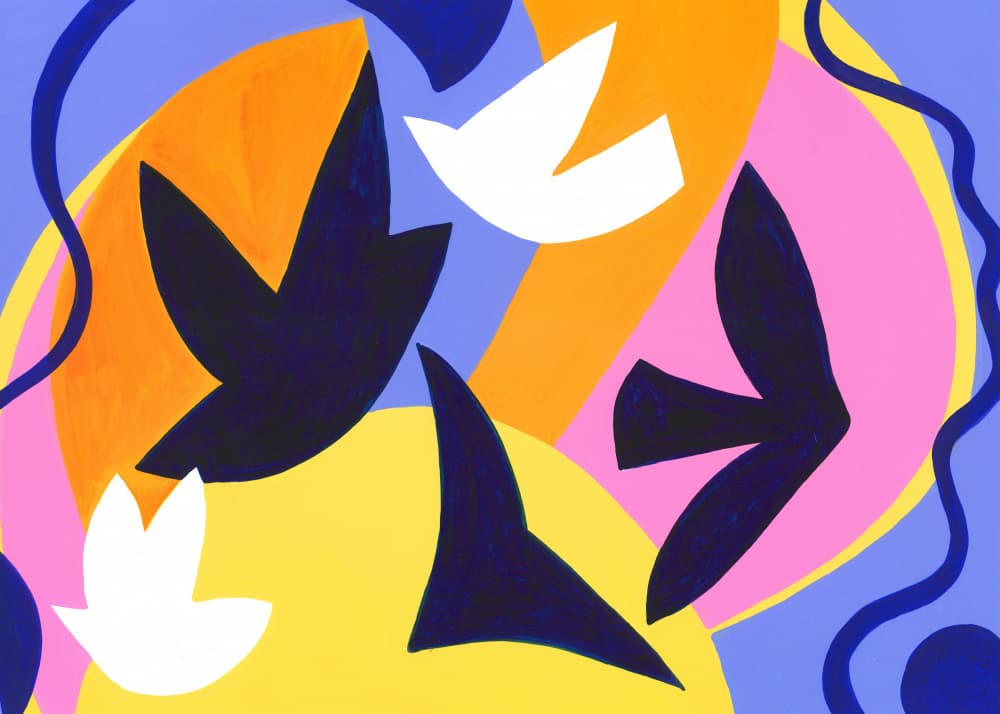 Abstract Blue and White Birds