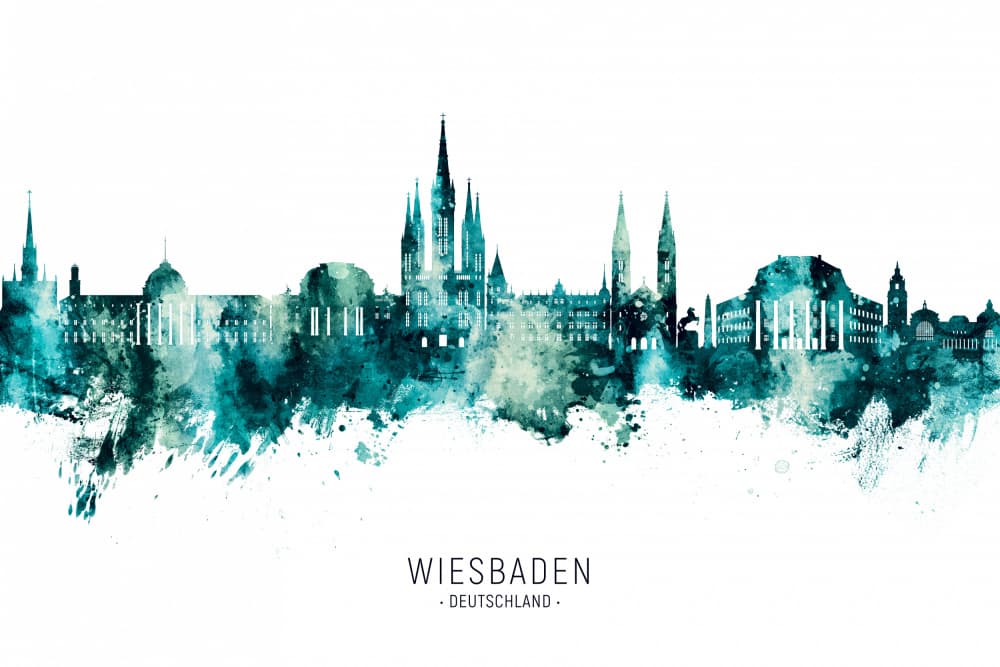 Wiesbaden Teal City Skyline by Michael Tompsett — canvas wall art
