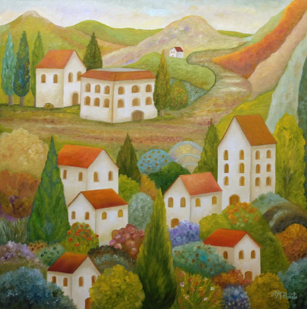 Colorful Tuscan Village by Angeles M. Pomata — canvas wall art