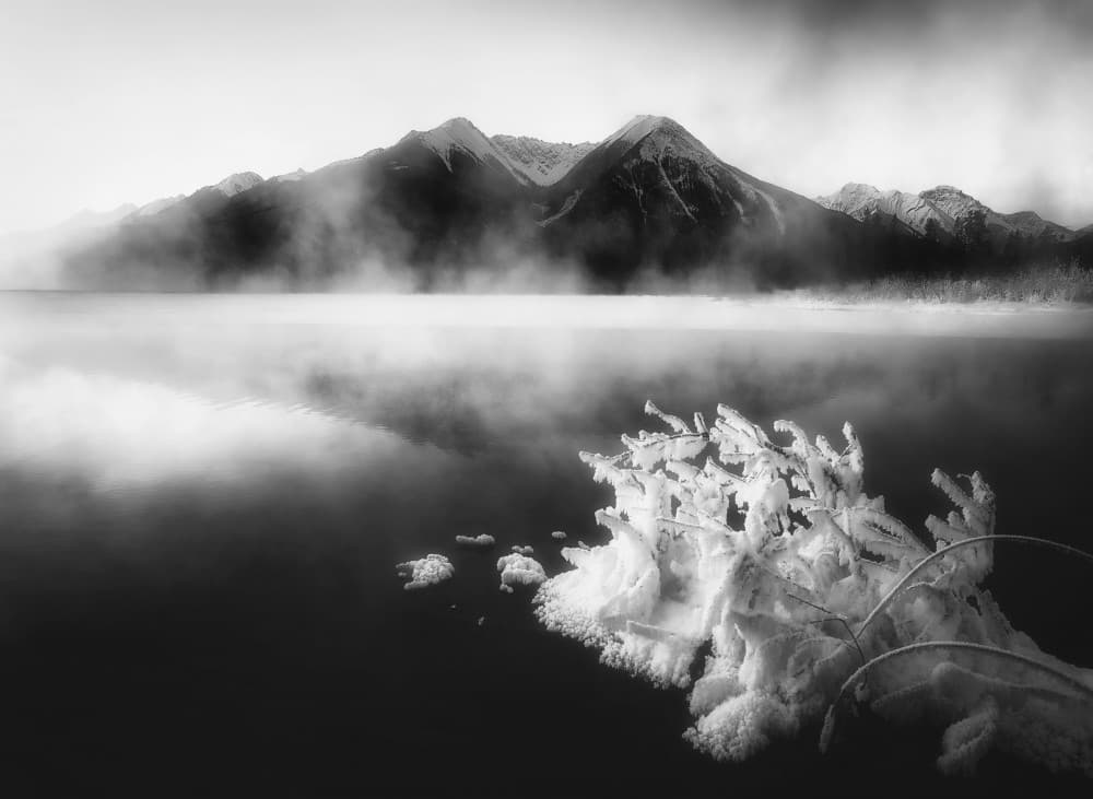 Frosted Lake Mountains by Leechee Z — canvas wall art