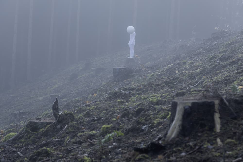 White Figure Misty Forest by Leszek Paradowski — canvas wall art