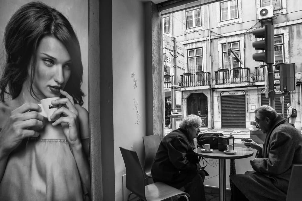 City Cafe Reflection by Luis Sarmento — canvas wall art