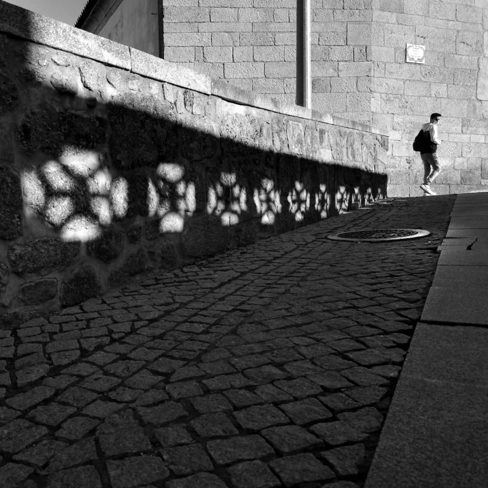 Light Patterns on Stone Wall by Miguel Silva — canvas wall art