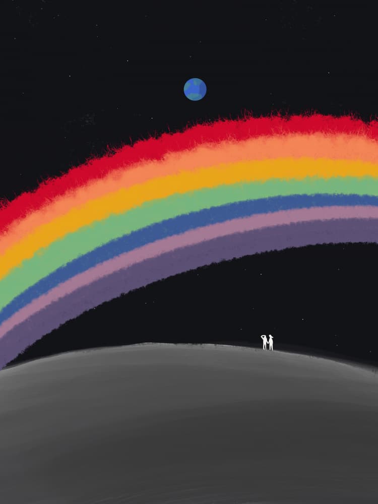 Couple Under Rainbow Sky by Little Dean — canvas wall art