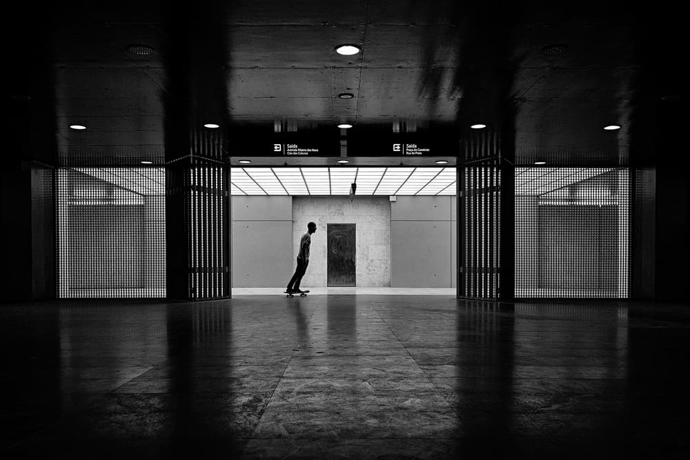 Urban Skater Lone Hallway by Carlos Costa — canvas wall art