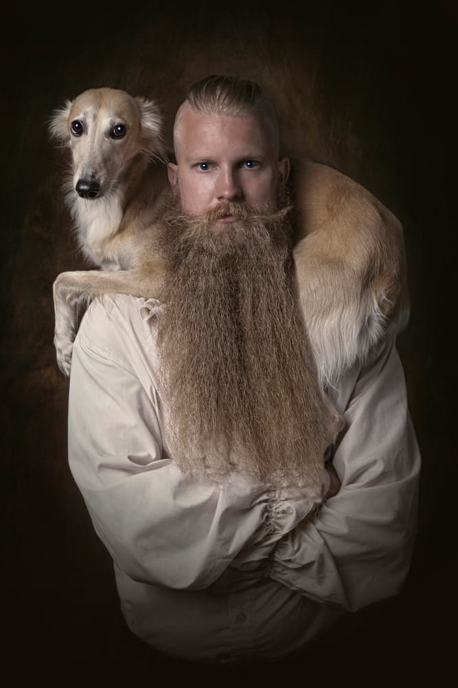 Bearded Man And Sighthound by Carola Kayen-Mouthaan — canvas wall art
