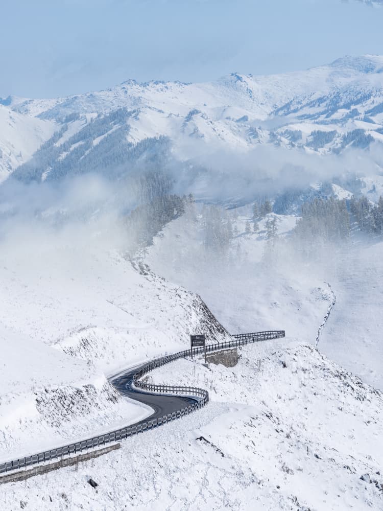 Winding Winter Mountain Road by Cai  ning — canvas wall art