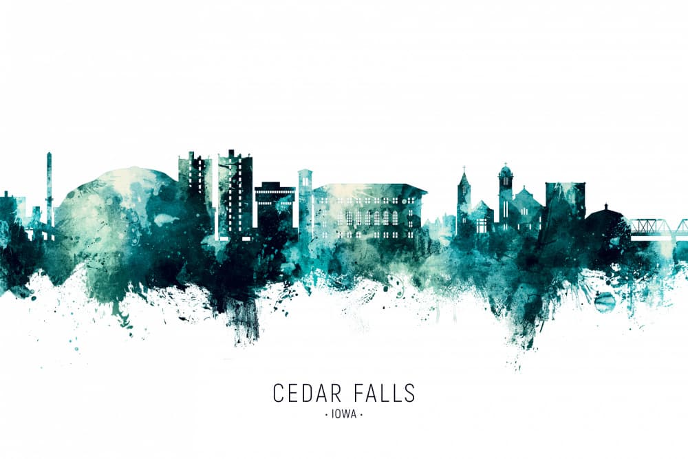 Watercolor Cedar Falls Skyline by Michael Tompsett — canvas wall art