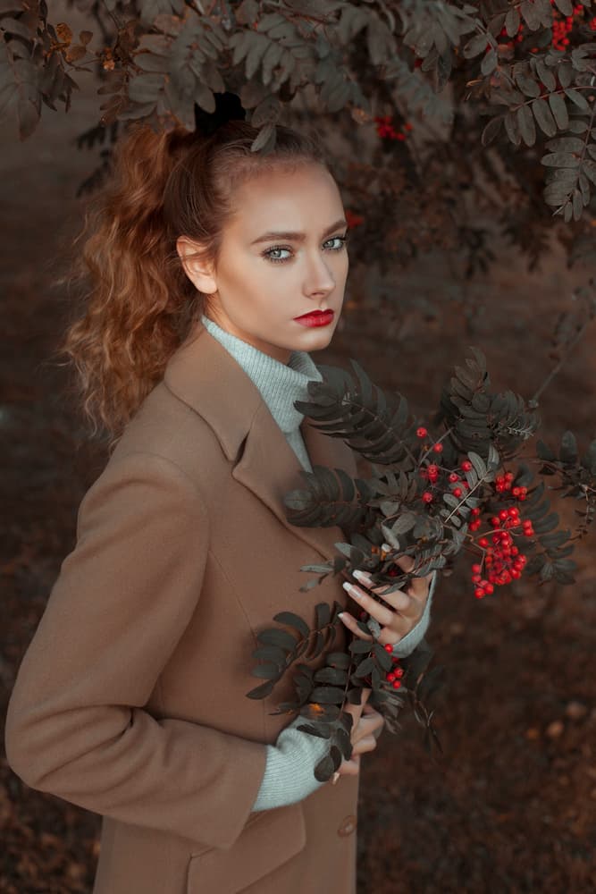 Autumn Woman with Berries by marinastudio — canvas wall art
