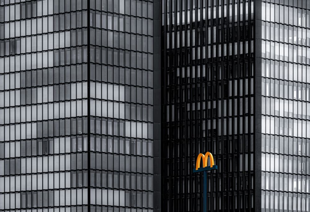 Skyscrapers Yellow Sign by Roland M Schwerdtfeger — canvas wall art