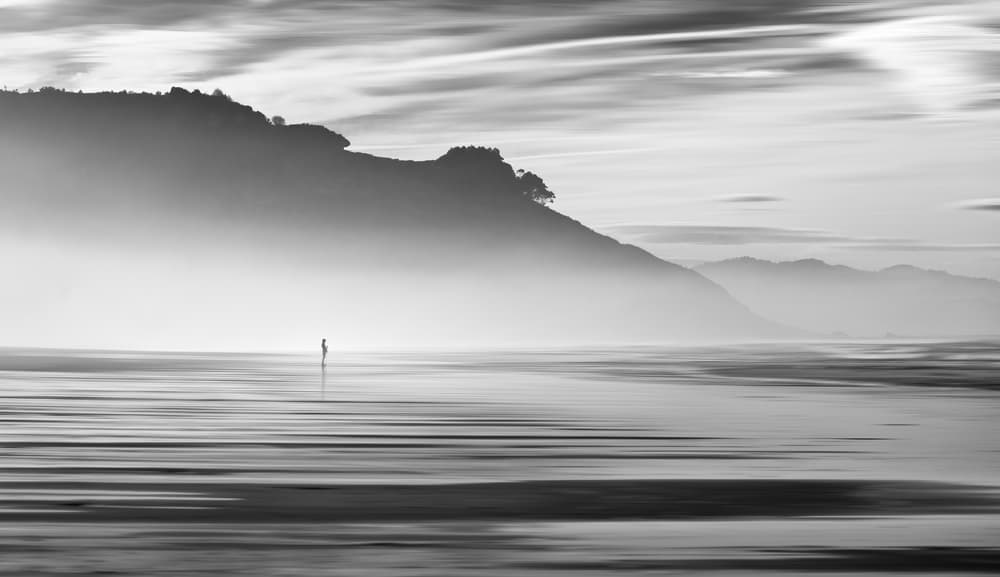 Lone Figure Misty Coast by Juan I. Cuadrado — canvas wall art