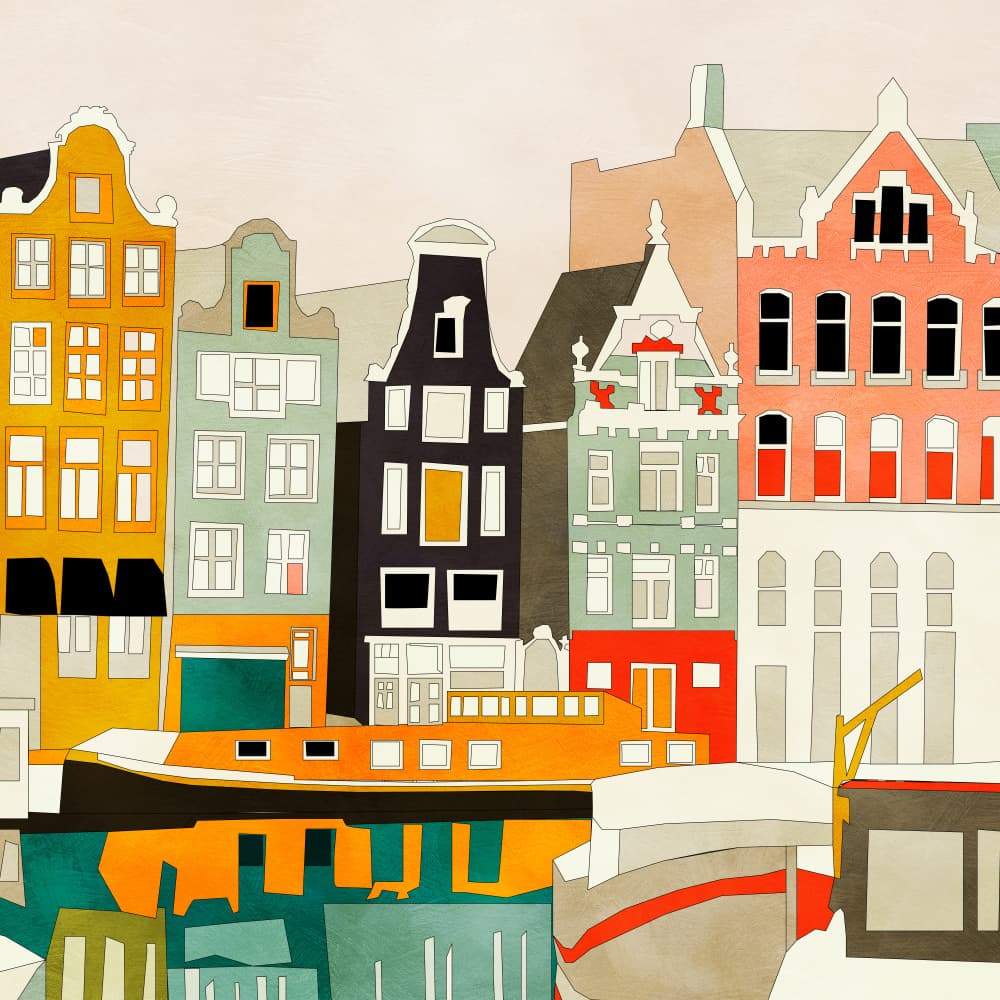 Amsterdam houses with ships, view 1 by Ana Rut Bre — canvas wall art