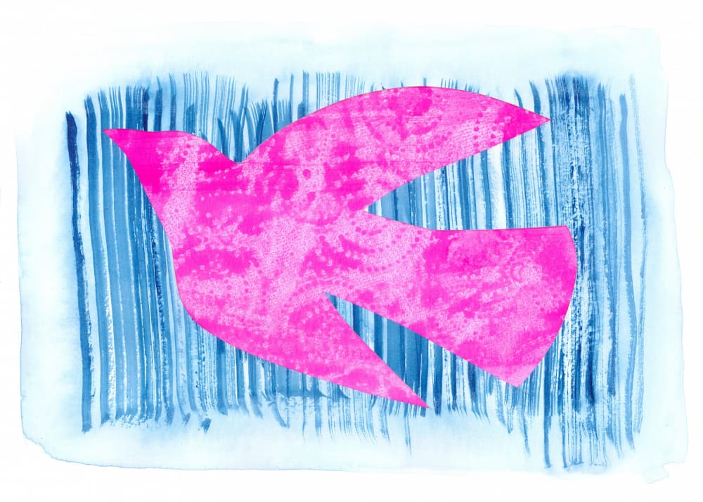 Pink Bird and Blue Stripes Cut-Out by Isabelle Brent — canvas wall art