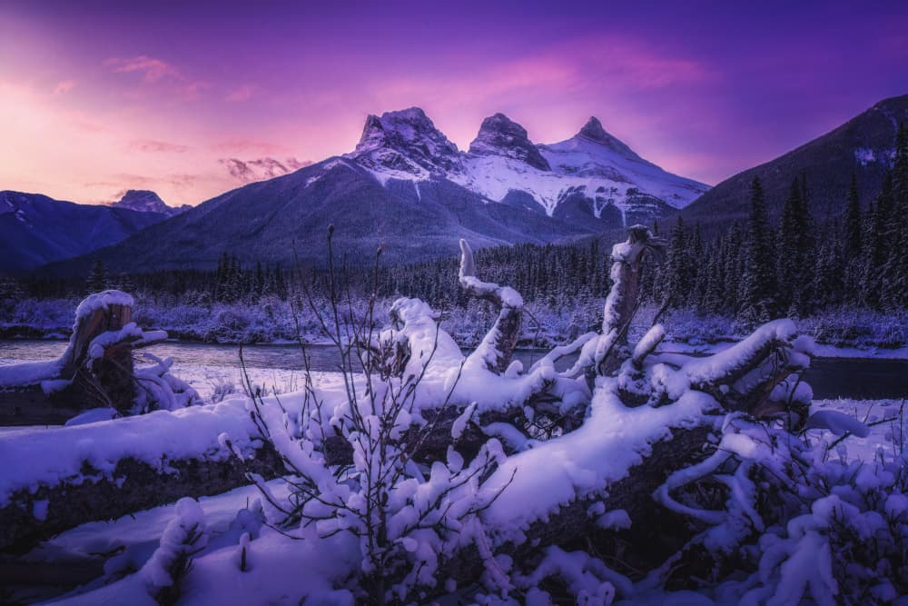 Purple Winter Mountain Peaks by Lisa Zhang — canvas wall art